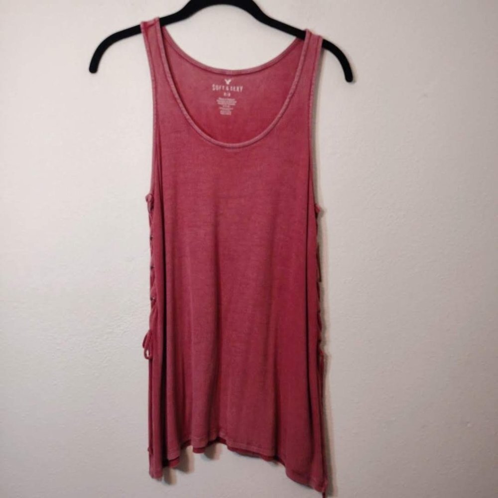 American Eagle Pink Rib Tie Side Tank Top NEW S